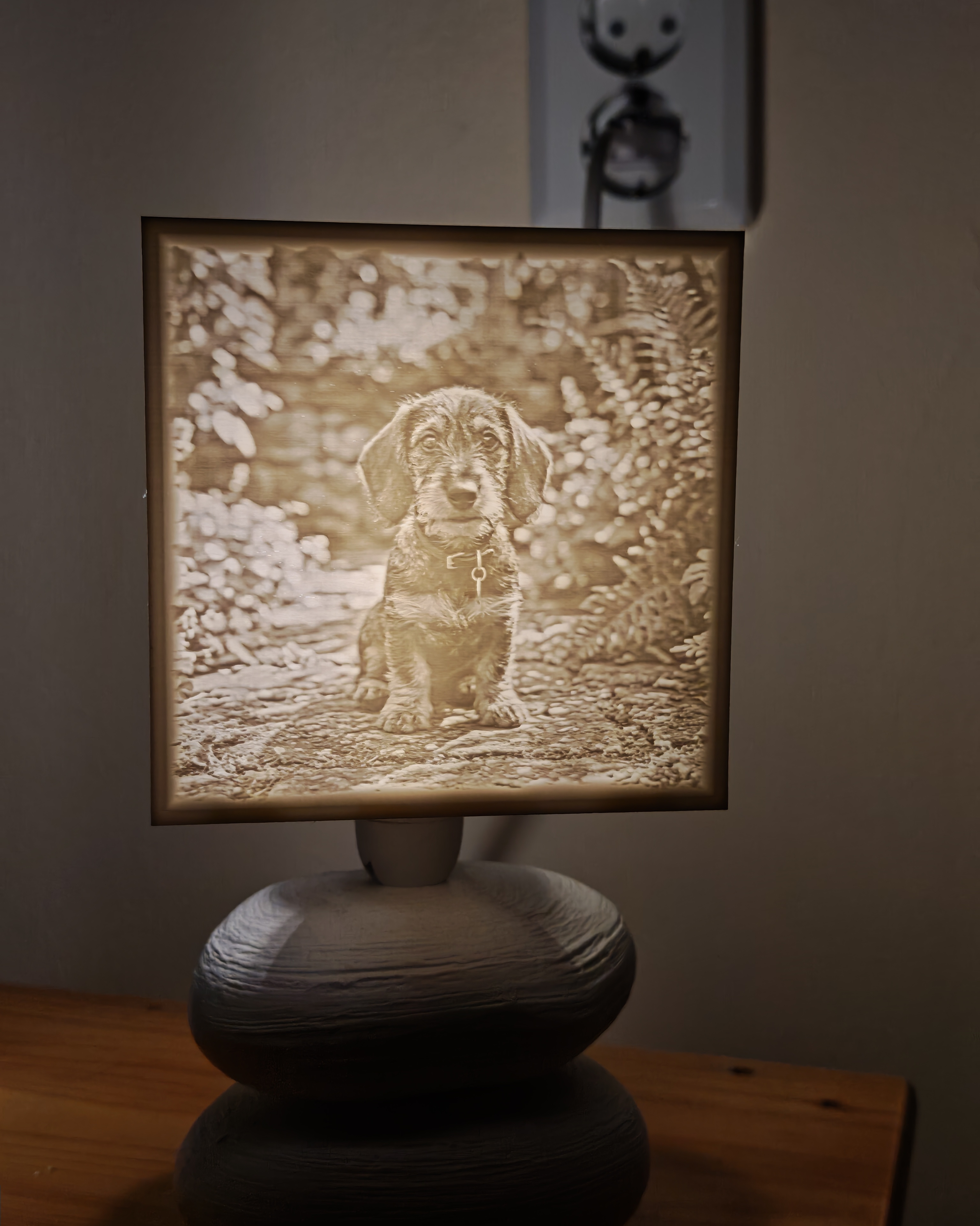 3D nyomtatott litophane kutyás kép éjjeli lámpára
